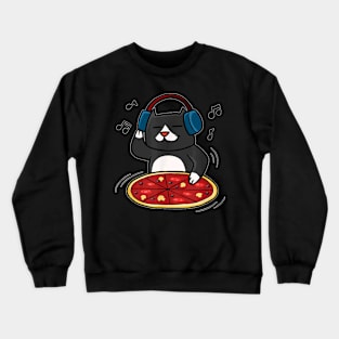 Cute Cat  , Funny Pizza Kitty, DJ Cat By Zany Brainy Crewneck Sweatshirt